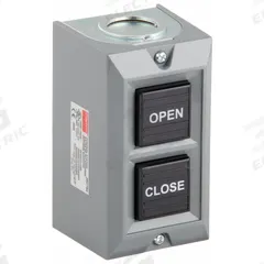 DAYTON Control Station: (2) Push Buttons, 0 Pilot Lights, 2NO, Open/Close, (2) Momentary (MPN 20C792). Key specifications — attr1022946: Open/Close; attr1022956: Black; attr211290: DAYTON; attr1042017: Indoor Use Only; attr1089900: (2) Push Buttons.