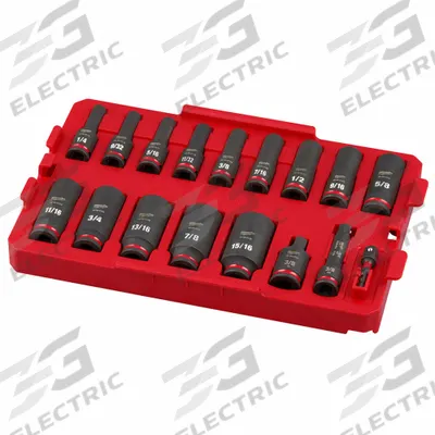 MILWAUKEE Socket Set: 3/8 in Drive, 17 Piece, 6-Point, SAE - SAE & Metric Socket Sets with Drive Tools