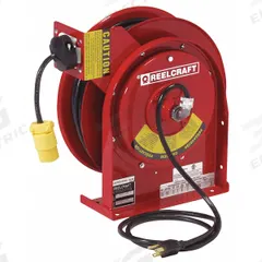 REELCRAFT Extension Cord Reel: Ratchet Lock, 45 ft Cord Lg, 12 AWG, SJEOOW, 5-15R Cord Lg, 5-15P (MPN L 4545 123 3SB). Key specifications — Retractable Cord Ending NEMA Configuration: 5-15R; Feeder Cord Ending NEMA Configuration: 5-15P; Brand: REELCRAFT.