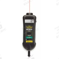 EXTECH Laser Tachometer: +/-0.05% RPM Accuracy, 0.1 RPM, 19,999 RPM Max Contact RPM, LCD (MPN 461995). Key specifications — Includes: Wheels for Linear Surface Speed or RPM Measurements; Brand: EXTECH; Digital Display Screen Type: LCD; RPM Accuracy: +/-0.05%; RPM Resolution: 0.1 RPM; Calibration Certificate: Not Included.