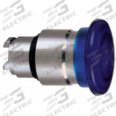 SCHNEIDER Mushroom Head Push Button: Blue, 22 mm Mounting Size, Metallic, Maintained (MPN ZB4BW663). Key specifications — Brand: SCHNEIDER; Action: Maintained; Series: XB4; Push Button Material Type: Metallic.