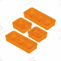 KLEIN TOOLS MODbox™ Replacement Bins, Short, Pk4: 3 7/8 in W x 1 13/16 in H x 9 1/2 in L, 4 Dividers (MPN 54810MB). Key specifications — attr1135742: Orange; attr1124857: KLEIN TOOLS; attr1135744: 819PF0; attr1135747: Plastic; attr1135819: Tool Boxes.