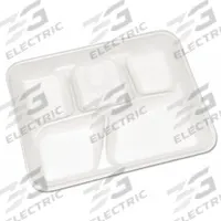 PACTIV Disposable Food Tray: 5 Compartments, 1 in Ht, 8 1/4 in Wd, 10 1/2 in Lg, White, 500 PK (MPN YTH10500SGBX). Key specifications — attr558007: PACTIV; attr558015: No; attr558017: Patternless; attr558020: Rectangular; attr561814: Cafeteria Tray.