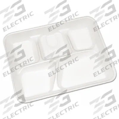 PACTIV Disposable Food Tray: 5 Compartments, 1 in Ht, 8 1/4 in Wd, 10 1/2 in Lg - Foam Cafeteria Trays