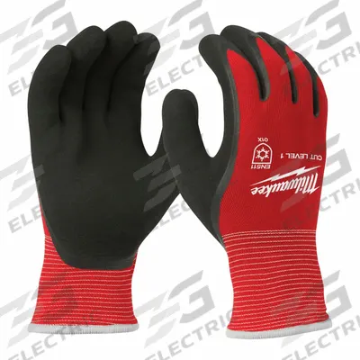 MILWAUKEE Work Gloves: S ( 7 ), Palm, Double Dipped, Latex, Palm, Latex, Nylon ( 13 ga ) - Gloves with Latex Coating