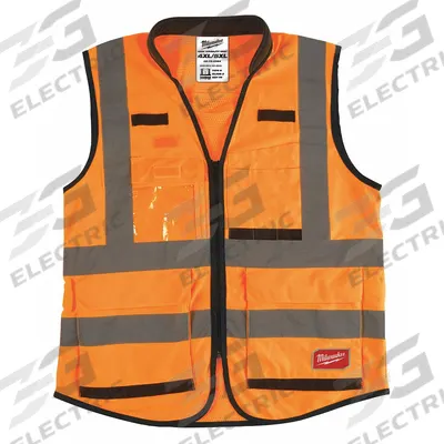 MILWAUKEE High-Visibility Vest: Men's, ANSI Class 2, U, 4XL/5XL, Orange, Solid Polyester - Class 2 U-Back Vests with D-Ring Slot for Fall Protection
