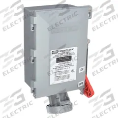 HUBBELL Mechanical Interlock: 250V DC/600V AC, Single/Three Phase, 60 A, 3 Pole, 4 Wire (MPN HBL460MIS2W). Key specifications — Brand: HUBBELL; Reverse Service: No.