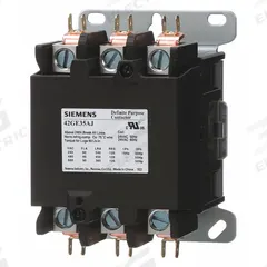 SIEMENS Definite Purpose Magnetic Contactor: 3 Poles, 480V AC, 90 A, Non-Reversing (MPN 42GE35AH). Key specifications — Brand: SIEMENS; Coil Voltage: 380-440/440-480V AC; Contactor Style: HVACR Definite Purpose Contactor; Mounting Style: Surface; Terminal Connection Type: Screw Terminals; Maximum Voltage Rating: 600V AC; Series: 42 Series; Phase: Three.