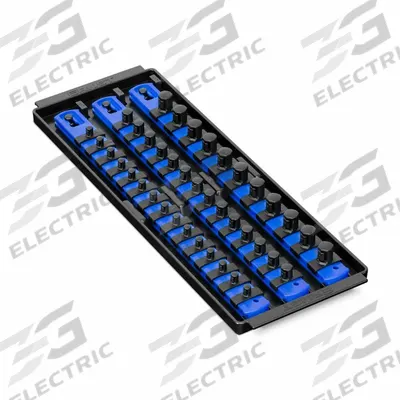 ERNST MANUFACTURING Socket Organizer: Blue, 5 5/16 in Overall Wd, 40 Posts/Slots - Socket Rails & Trays