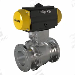SHARPE Pneumatically Actuated Two-Way Ball Valve: 3 in, CF8M Stainless Steel, Flange x Flange (MPN 4350034140). Key specifications — Brand: SHARPE; Pilot Solenoid Voltage: Not Included.