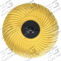 SCOTCH-BRITE Radial Bristle Disc: Type C, 3 in Dia x 3/8 in Wd, 3/8 in Arbor, Ceramic, Yellow, 80 PK (MPN 61500176070). Key specifications — Connector Size: 3/8 in; Brand: SCOTCH-BRITE; Connection Type: Arbor Hole.