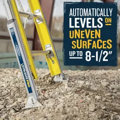 WERNER Extension Ladder: 20 ft Ladder Size, Fiberglass, 375 lb Load Capacity, 70 lb Wt, 2 Sections (MPN D7120-2VL). Key specifications — Color: Yellow; Brand: WERNER; Included Features: Bubble Level; Removable Fly: Removable.