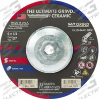 SAIT Abrasive Grinding Wheel: Type 27, 6" x 1/4" x 5/8"-11, Ceramic, 24 Grit, Ultimate Grind Ceramic (MPN 20216). Key specifications — Series: Ultimate Grind Ceramic; Brand: UNITED ABRASIVES-SAIT.