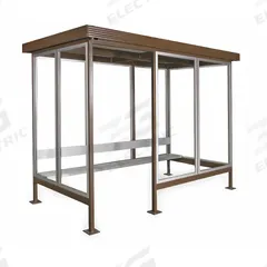Smoking Shelter: Assembled, 4 Sides, 96 in x 144 in x 94 in, Steel, Brown, Includes Seating (MPN SMK128B Style B). Key specifications — Brand: PORTA-KING; Frame Material: Steel; Finish: Two - Part Polyurethane.