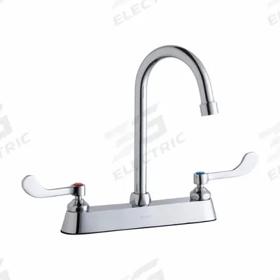 ELKAY Handle-Operated Faucet: Elkay, Brass, Centerset, Deck, 3 Mounting Holes - Centerset Kitchen Faucets