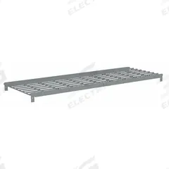 TENNSCO Shelf: 42 in x 18 in, 550 lb Load Capacity, Steel, 5 ga Decking, Gray, Shelf (MPN ZAESH-4218W). Key specifications — Decking Material: Steel; Includes: (2) Beams; Decking Finish: Zinc Plated; Shelf Configuration: Single Straight; Color: Gray; Frame Material: Steel; Brand: TENNSCO; Frame Finish: Zinc Plated.