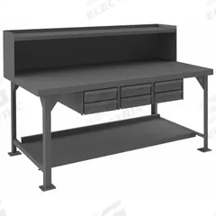 DURHAM MFG Workbench with Riser: Fixed Ht, Steel, 72 in x 36 in, 12,000 lb Overall Load Capacity (MPN HDWB3672RS6DR95). Key specifications — Brand: DURHAM MFG.