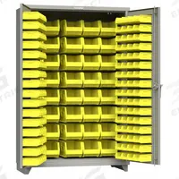 STRONG HOLD Bin Cabinet: 48 in x 24 in 75 in, 0 Shelves, 126 Bins, Yellow, Flush, 14 ga Panel, Bins (MPN 46-BB-240-L). Key specifications — Bin Color: Yellow; Bin HxWxD: (32) 7 in x 8-1/4 in x 14-3/4 in; Assembled: Assembled; Brand: STRONG HOLD; Cabinet Color: Medium Gray; Cabinet Finish: Painted; Cabinet Material: Steel; Cabinet Storage Components: Bins.