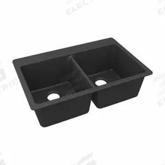 ELKAY Sink: 33 in Overall Lg, 22 in Overall Wd, 9 1/2 in Bowl Dp, 14 1/4 in Bowl Lg, 2 Bowls, Black (MPN ELG3322MB0). Key specifications — Brand: ELKAY; Color Family: Black.