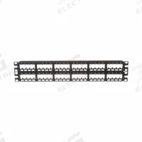 Patch Panel: 2 Rack Units, 48 Ports, Flat, Adhesive Label/Front Numbered, Unshielded, Rear Access (MPN CPP48FMWBLY). Key specifications — Brand: PANDUIT; Compatible Adapter Type: Panduit Mini-Com Modules; Material: Steel; _Access Type: Rear Access; _Port Labeling: Adhesive Label; _Series: Mini-Com; _Shielded: Unshielded.