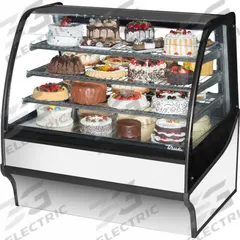 TRUE REFRIGERATION Refrigerated Merchandiser: 49 1/8 in x 48 1/4 in x 39 in, Silver, Curved Glass (MPN TDM-R-48-GE/GE-S-W). Key specifications — attr1277723: TRUE REFRIGERATION; attr1277683: R-290; attr1277691: No; attr1277694: Silver; attr1280716: Curved Glass; attr1280729: TDM.