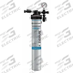 PENTAIR/EVERPURE Water Filtration System: 0.5 micron, 1.7 gpm, 26 1/4 in Overall Ht (MPN EV932401-75). Key specifications — Product Type: Ice Machine System; Filter Media: Carbon; Brand: PENTAIR/EVERPURE; Reduces: Sediment.