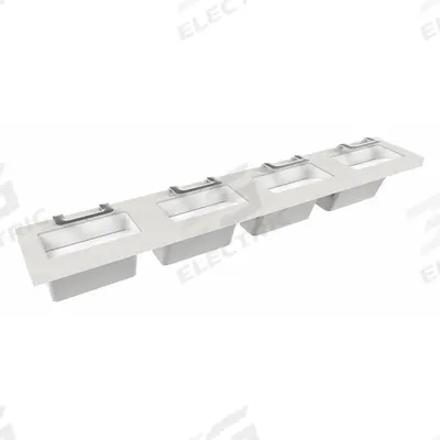 BRADLEY Wash Station: OmniDeck, Silver Mist, Terreon, Sensor, 126 in Overall Lg - Four-Station Wall-Mounted Bathroom Sinks with Faucets