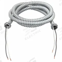 SOUTHWIRE Metal Clad Whip: 14 AWG, 2 Conductors, Copper, 6 ft, Galvanized Steel, Std, THHN (MPN 55295102). Key specifications — Whip Fitting Type: 1/2 in Lock Nut; Brand: SOUTHWIRE.