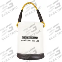 WESTWARD Bucket Bag: 12 in W x 17 in H x 12 in L, Off-White, Polyester, 0 Pockets, Open Top (MPN 53JW38). Key specifications — attr1118525: WESTWARD; attr1118517: Split-Leather Bottom; attr1125037: Off-White; attr1125041: Polyester; attr1203718: Yes.