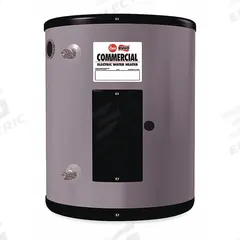 RHEEM Electric Water Heater: 120V, 10 gal, 2,000 W, Single Phase, 22.87 in Ht, 20 gph @ 40°F (MPN EGSP10). Key specifications — Phase: Single; Brand: RHEEM.