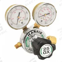 HARRIS Gas Regulator: Single Stage, CGA 540 Inlet, 9/16"-18 M RH Outlet, 145 psig, Oxygen (MPN 25GX-145). Key specifications — Brand: HARRIS; Manufacturer Part Number: 25GX-145; Diaphragm Material: Fiber Reinforced Neoprene; Outlet Connection: 9/16"-18 M RH; Inlet Connection: CGA 540.