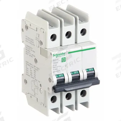 SCHNEIDER Miniature Circuit Breaker: 5 A Amps, 14kA at 120/240V AC, Screw Clamp - D-Curve, 3-Pole UL489 DIN Rail-Mount Miniature Circuit Breakers