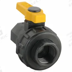 BANJO Manual Two-Way Ball Valve: 1 in, Polypropylene, Straight, FNPT x FNPT Union, Three-Piece (MPN SUV100FP). Key specifications — Brand: BANJO; Handle Type: Lever; Handle: Lever.