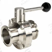 DIXON Butterfly Valve: 4 in Pipe Size, Clamp, 85 psi Max. Pressure (CWP), 316L Stainless Steel, 4 (MPN B5107S400CC-A). Key specifications — Average Surface Roughness (Ra): ≤ 32 micron; Brand: DIXON; Stop Positions: 4; Handle Type: Lever; Body Material: 316L SS; Disc Material: 316L SS.