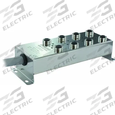 MURRELEKTRONIK M12 distribution block: MVP12 Steel F&B, 8 Ports, 5 Pole M12 Female - Washdown-Rated Passive Sensor Junction Blocks with Homerun Cable