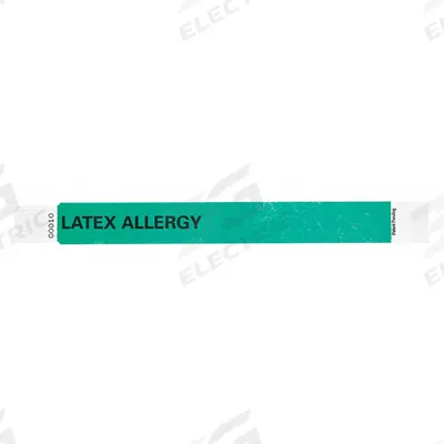 ID Wristband: Latex Allergy, 10 in Overall Lg, 1 in Overall Wd, Tyvek, Green - Security Wristbands