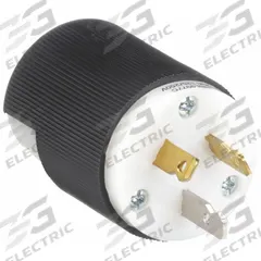 BRYANT Straight Blade Plug: 10-20P, 125/250V AC, 20 A, 3 Pole, 3 Blade, Black/White (MPN 9151N)