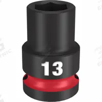 MILWAUKEE Standard Impact Socket: 1/2 in Drive Size, Metric, 13 mm Socket Size, 6-Point, Std (MPN 49-66-6245). Key specifications — attr1215501: MILWAUKEE; attr1215515: Black Phosphate; attr1215518: 13 mm.