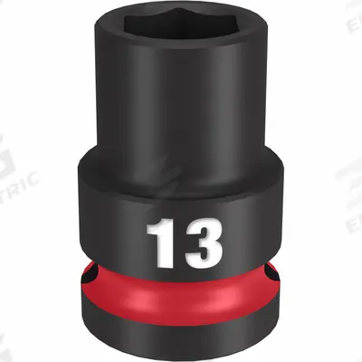 MILWAUKEE Standard Impact Socket: 1/2 in Drive Size, Metric, 13 mm Socket Size, 6-Point - 1/2" Drive Impact Sockets