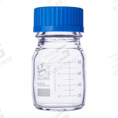 GLOBE SCIENTIFIC Media Bottle: 100 mL, Screw-On, GL45, 100 mm, Colorless, Closure Included - Glass Lab Media Bottles