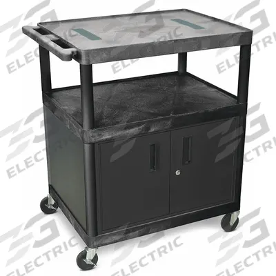 APPROVED VENDOR Media Cart with Cabinet: Black, 40 1/4 in Overall Ht, 32 in Overall Wd - Media Carts