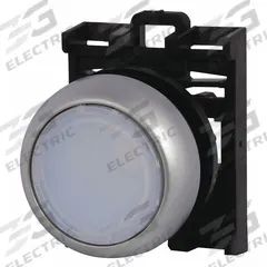 EATON Flush Push Button: 22 mm Mounting Size, Non-Metallic, Maintained (MPN M22-DRL-W). Key specifications — Brand: EATON; Action: Maintained; Series: M22; Push Button Material Type: Non-Metallic.
