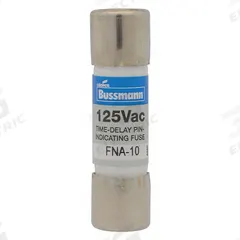BUSSMANN Fuse: FNA Series, Midget, Time-Delay, 600 mA, 250 V AC, 13/32 in x 1 1/2 in, Indicating (MPN FNA-6/10). Key specifications — Series: FNA; Brand: BUSSMANN.