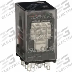 SCHNEIDER General Purpose Relay: Socket Mounted, 6 A Current Rating, 24V AC, 4PDT, 14 Pins/Terminals (MPN 792XDXC-24A). Key specifications — Brand: SCHNEIDER; Base Type: Square; Mounting Style: Plug-In; Electrical Connection: Faston Connector; Manufacturer Part Number: 792XDXC-24A; Operating Current: 6 A DC-1 (NO Conforming to IEC); Series: 792 Series.