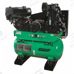 SPEEDAIRE Stationary Air Compressor/Generator: 2 Stage, 13 hp Engine, Honda, 15.7 cfm, Horizontal (MPN AG2-SH13-30G). Key specifications — attr50933: Honda; attr86530: Recoil; attr50934: SPEEDAIRE.