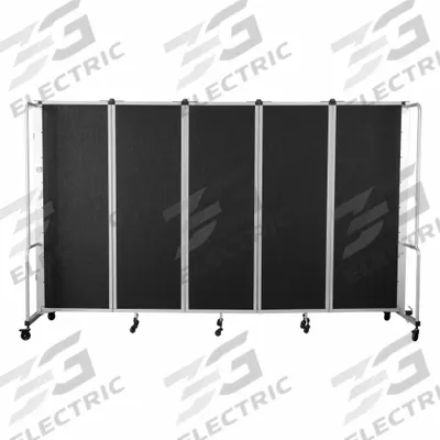 NATIONAL PUBLIC SEATING Room Divider: 5 Panels, Translucent, Black Panel, 6 ft Overall Ht - Plastic Portable Room Dividers