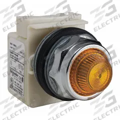 SCHNEIDER ELECTRIC Pilot Light: 30 mm Panel Mounting Size, Amber, Incandescent, 9001K Series (MPN 9001KP35A31). Key specifications — Series: 9001K; Brand: SCHNEIDER; Includes Push-To-Test: No Push-To-Test Included.