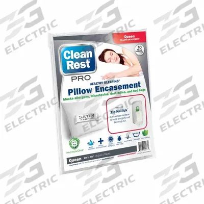 CLEANREST Pillow Protector: Queen, 30 in Overall Lg, 20 in Overall Wd, White, Satin - Pillow Encasements