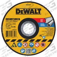 DEWALT Abrasive Cut-Off Wheel: Type 1, 4 1/2" x 0.045" x 7/8", Aluminum Oxide, 60 Grit, Metal AO (MPN DWA8051). Key specifications — Series: Metal AO; Brand: DEWALT.