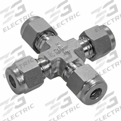 HAM-LET Compression Cross Fitting: 1/8 in OD x 1/8 in OD x 1/8 in OD x - Double-Ferrule Stainless Steel Fittings